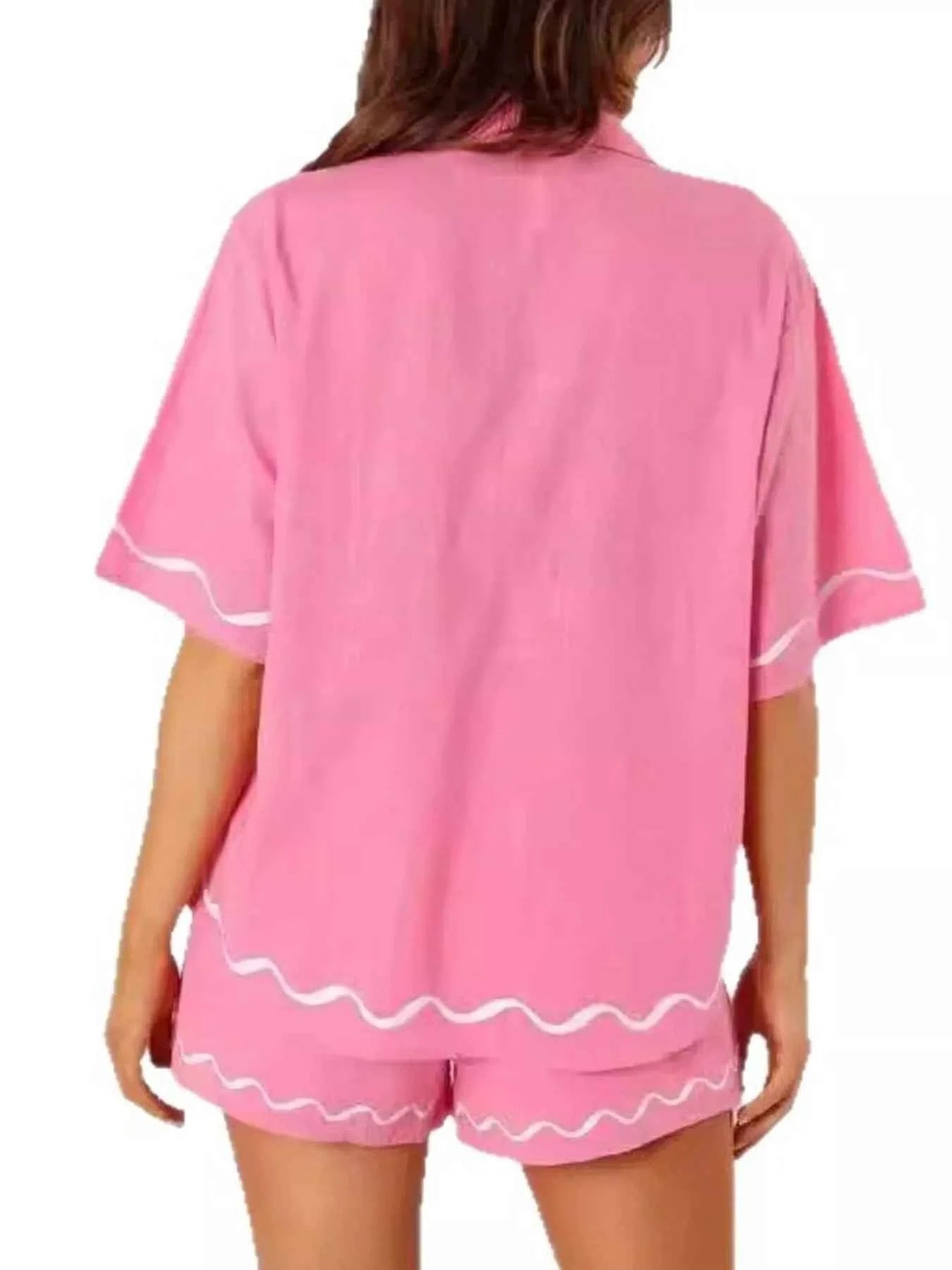 Button Down Contrast Trim Shirt and Shorts Set