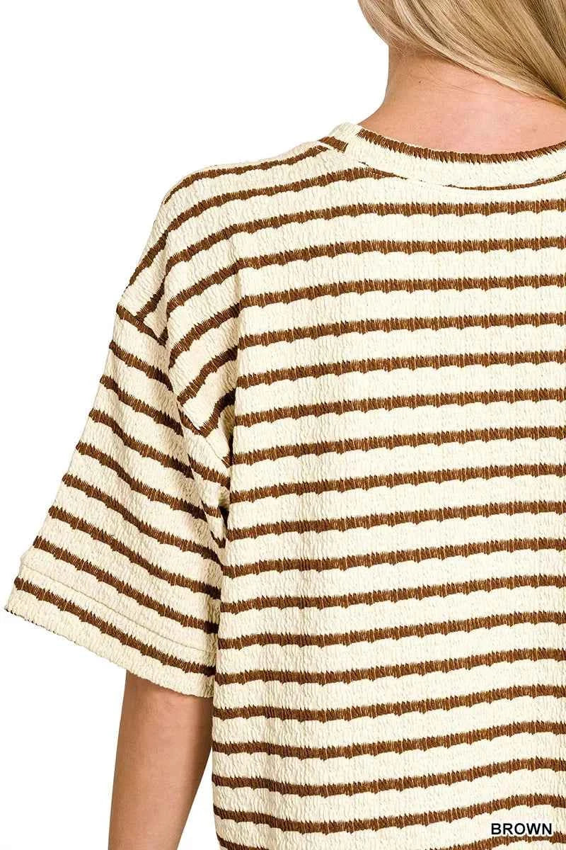 Zenana Striped Short Sleeve Tee & Shorts Set