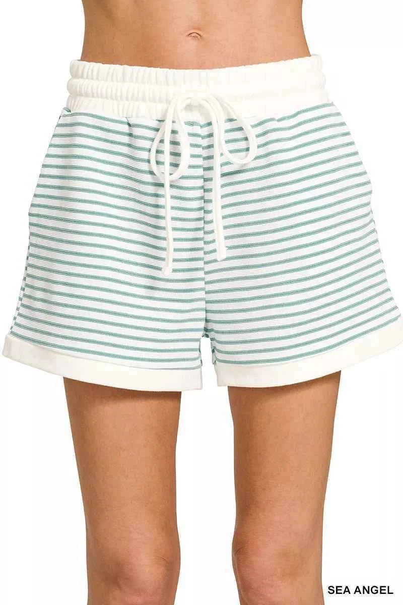 Zenana Stripe Contrast Trim Top & Shorts Set