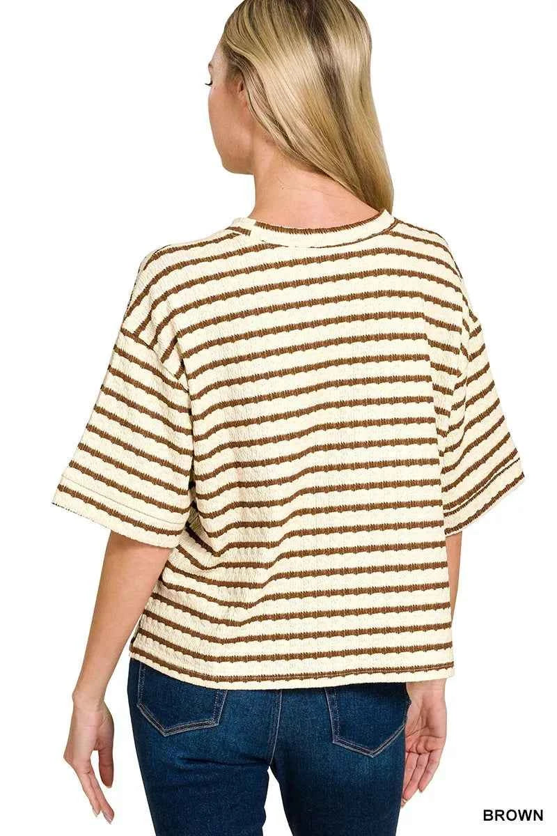 Zenana Striped Short Sleeve Tee & Shorts Set