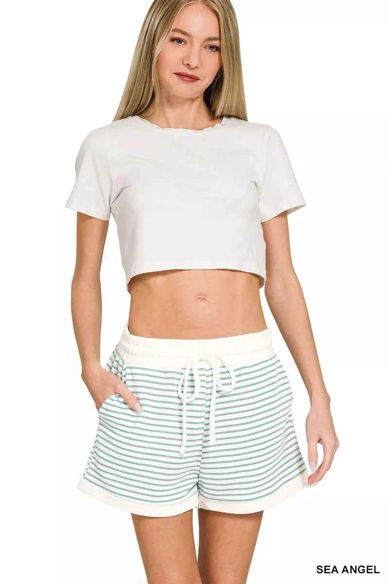 Zenana Stripe Contrast Trim Top & Shorts Set