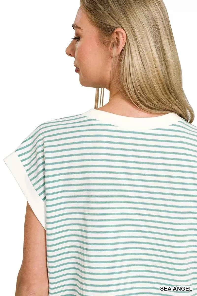 Zenana Stripe Contrast Trim Top & Shorts Set