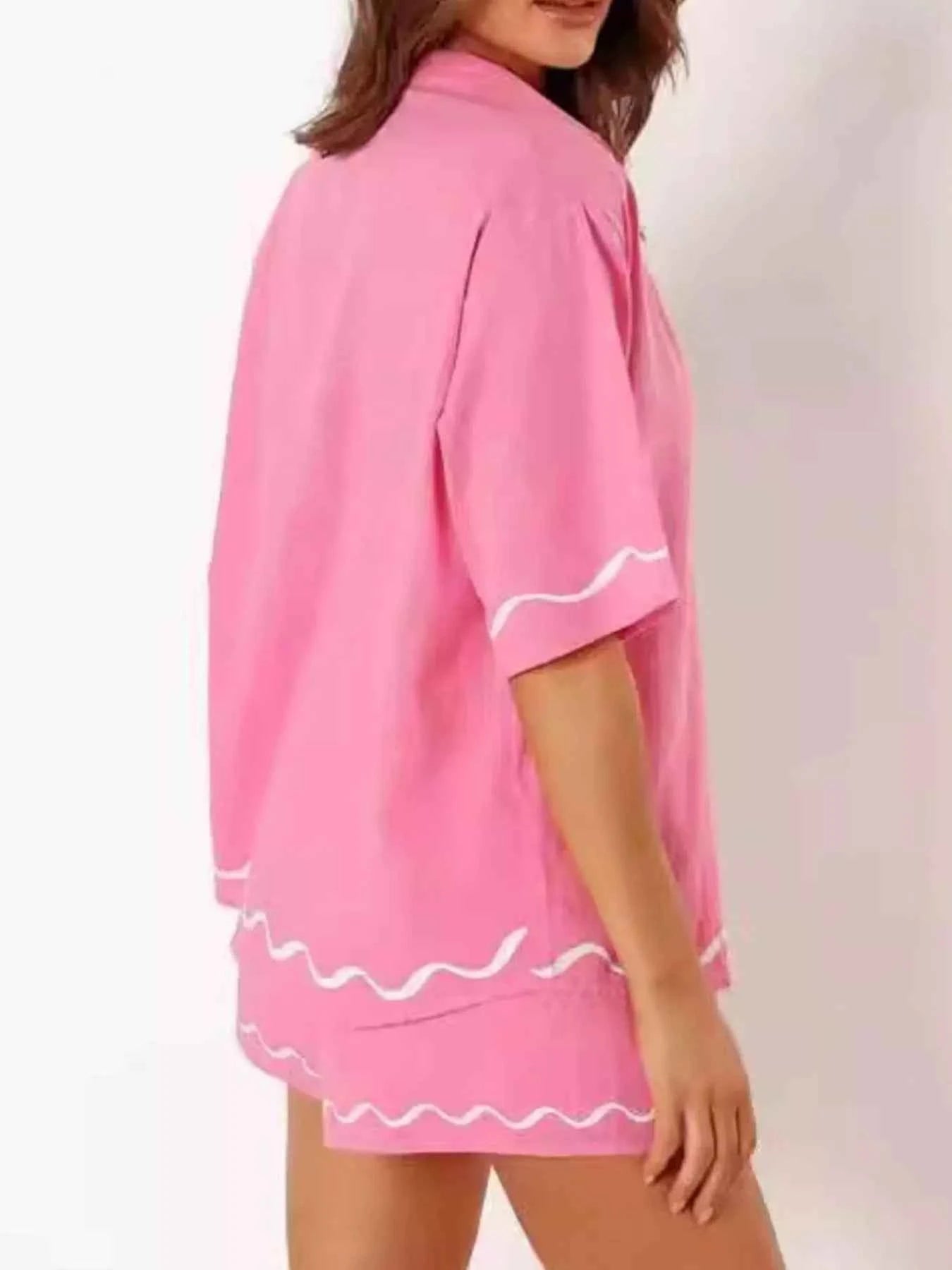 Button Down Contrast Trim Shirt and Shorts Set