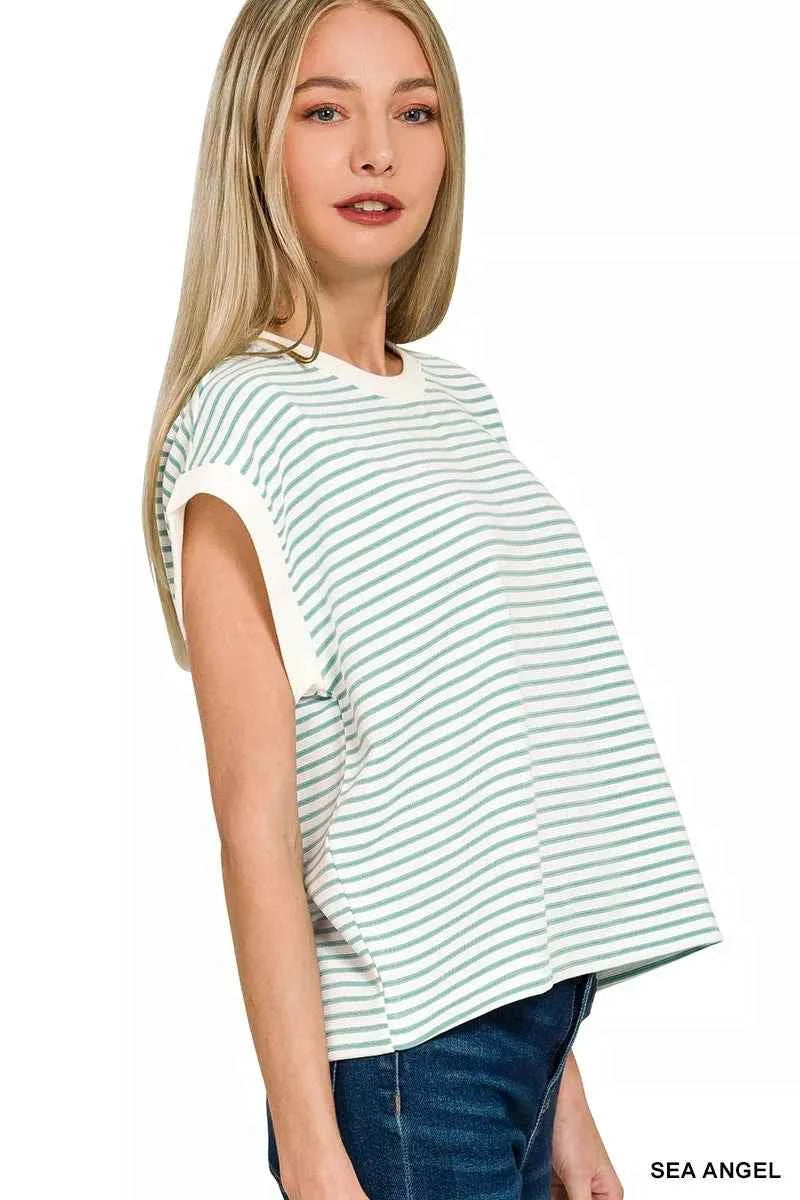 Zenana Stripe Contrast Trim Top & Shorts Set